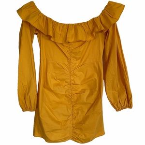 Tularosa Ruched Off The Shoulder Mustard Dress